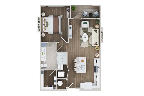 Floor plan for 1 bed, 1 bath, 756 sqft